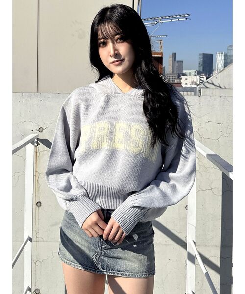 GYDA（ジェイダ）の「PRESH short ニットパーカー（ニット/セーター・レディース・ライトグレー/ライトイエロー/ブラック・FREE）」の11枚目の写真