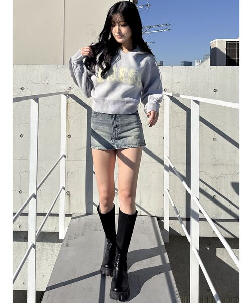 GYDA（ジェイダ）の「PRESH short ニットパーカー（ニット/セーター・レディース・ライトグレー/ライトイエロー/ブラック・FREE）」の14枚目の写真