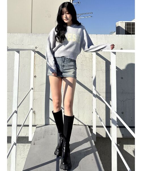 GYDA（ジェイダ）の「PRESH short ニットパーカー（ニット/セーター・レディース・ライトグレー/ライトイエロー/ブラック・FREE）」の15枚目の写真