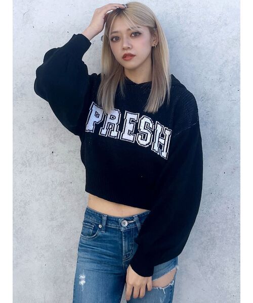 GYDA（ジェイダ）の「PRESH short ニットパーカー（ニット/セーター・レディース・ライトグレー/ライトイエロー/ブラック・FREE）」の17枚目の写真