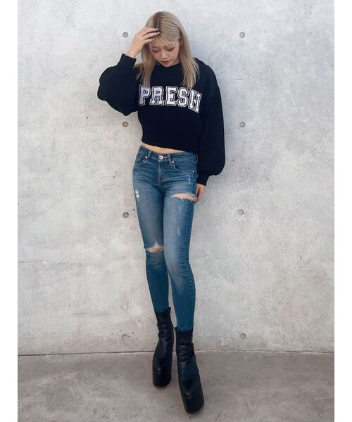 GYDA（ジェイダ）の「PRESH short ニットパーカー（ニット/セーター・レディース・ライトグレー/ライトイエロー/ブラック・FREE）」の18枚目の写真