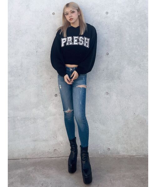 GYDA（ジェイダ）の「PRESH short ニットパーカー（ニット/セーター・レディース・ライトグレー/ライトイエロー/ブラック・FREE）」の19枚目の写真