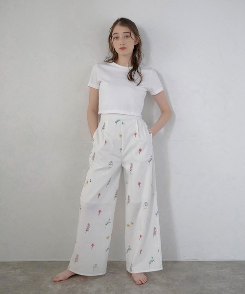 セール】【MINERTE】flower print wide pants / フラワー
