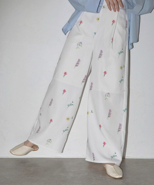 セール】【MINERTE】flower print wide pants / フラワー