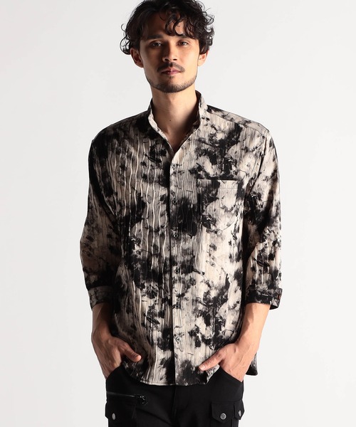 NICOLE CLUB FOR MEN(ニコルクラブフォーメン)の「アラカルトプリント 7分袖ショートスタンドカラーシャツ(シャツ/ブラウス・メンズ・オフホワイト/ブラック系/ブラック/ホワイト系・LARGE/MEDIUM/X-LARGE)」の4枚目の写真