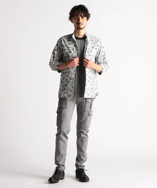 NICOLE CLUB FOR MEN(ニコルクラブフォーメン)の「アラカルトプリント 7分袖ショートスタンドカラーシャツ(シャツ/ブラウス・メンズ・オフホワイト/ブラック系/ブラック/ホワイト系・LARGE/MEDIUM/X-LARGE)」の5枚目の写真