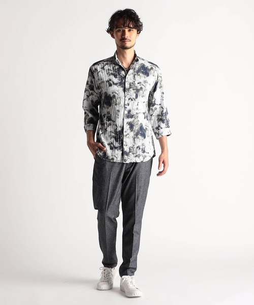 NICOLE CLUB FOR MEN(ニコルクラブフォーメン)の「アラカルトプリント 7分袖ショートスタンドカラーシャツ(シャツ/ブラウス・メンズ・オフホワイト/ブラック系/ブラック/ホワイト系・LARGE/MEDIUM/X-LARGE)」の7枚目の写真