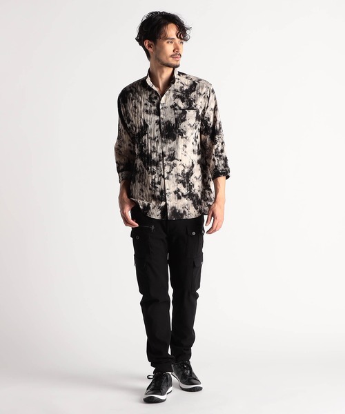 NICOLE CLUB FOR MEN(ニコルクラブフォーメン)の「アラカルトプリント 7分袖ショートスタンドカラーシャツ(シャツ/ブラウス・メンズ・オフホワイト/ブラック系/ブラック/ホワイト系・LARGE/MEDIUM/X-LARGE)」の8枚目の写真