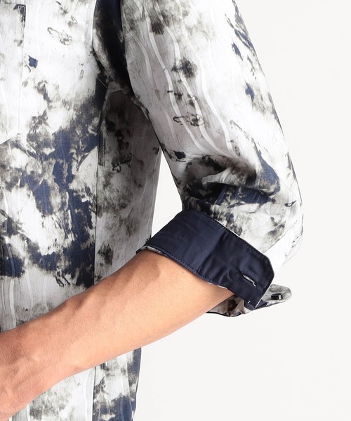 NICOLE CLUB FOR MEN(ニコルクラブフォーメン)の「アラカルトプリント 7分袖ショートスタンドカラーシャツ(シャツ/ブラウス・メンズ・オフホワイト/ブラック系/ブラック/ホワイト系・LARGE/MEDIUM/X-LARGE)」の16枚目の写真