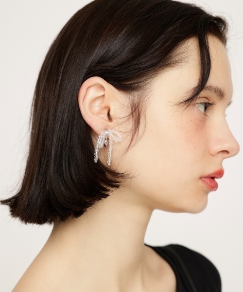 SLY（スライ）の「RIBBON CHARM P/EARRING リボン チャーム ピアス（ピアス（両耳用）・レディース・クリア/シルバー/ホワイト・FREE）」の18枚目の写真