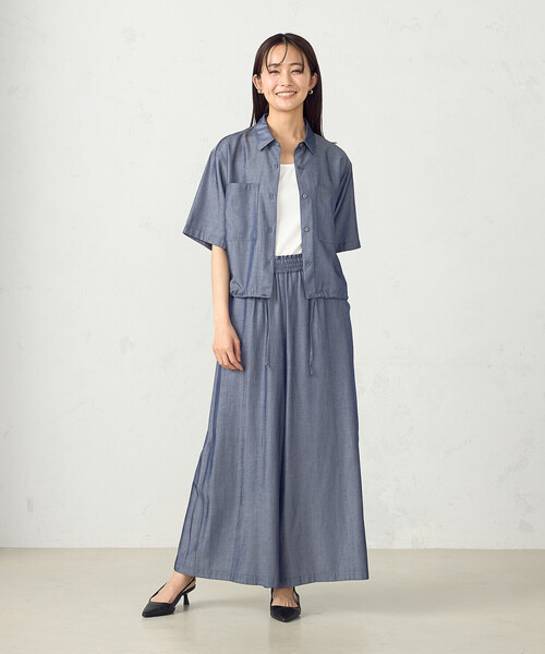 COMME CA ISM(コムサイズム)の「デニム風ドロスト付き ショートシャツ / セットアップ対応(シャツ/ブラウス・レディース・ブラック/ネイビー/カーキ・FREE)」の8枚目の写真