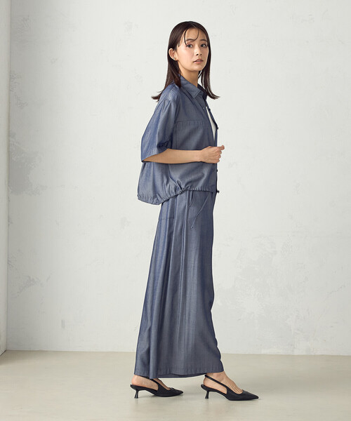 COMME CA ISM(コムサイズム)の「デニム風ドロスト付き ショートシャツ / セットアップ対応(シャツ/ブラウス・レディース・ブラック/ネイビー/カーキ・FREE)」の9枚目の写真