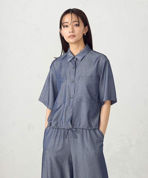 COMME CA ISM(コムサイズム)の「デニム風ドロスト付き ショートシャツ / セットアップ対応(シャツ/ブラウス・レディース・ブラック/ネイビー/カーキ・FREE)」の11枚目の写真