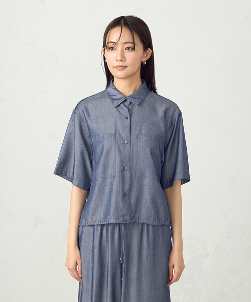 COMME CA ISM(コムサイズム)の「デニム風ドロスト付き ショートシャツ / セットアップ対応(シャツ/ブラウス・レディース・ブラック/ネイビー/カーキ・FREE)」の17枚目の写真