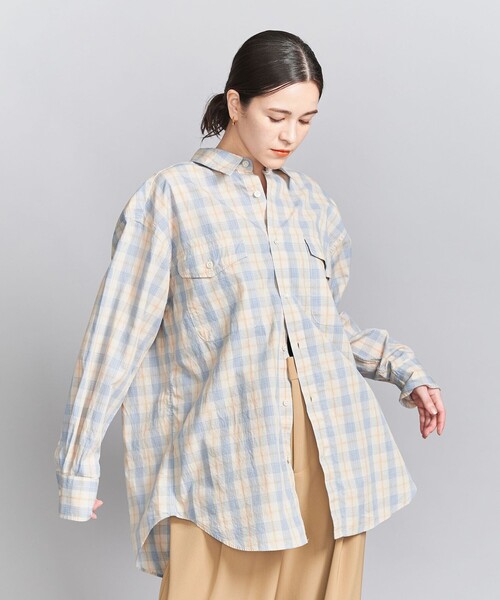 BEAUTY&YOUTH UNITED ARROWS(ビューティーアンドユースユナイテッドアローズ)の「麻コットン チェック シャツ(シャツ/ブラウス・レディース・ベージュ/ライトブルー/ダークグレー・S/M)」の7枚目の写真