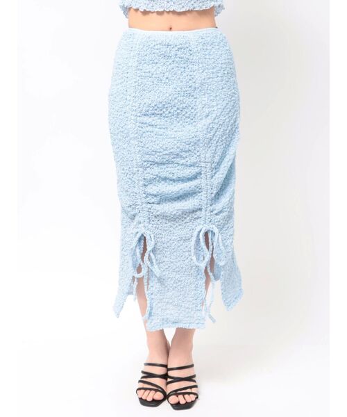 CALNAMUR（カルナムール）の「SHINY GATHER STRAIGHT SK/シャイニーギャザーストレートスカート（スカート・レディース・ピンク/ブルー/ライトイエロー・FREE）」の4枚目の写真