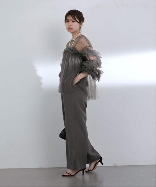 La TOTALITE(ラトータリテ)の「《追加2》デコラティブチュールトップス(シャツ/ブラウス・レディース・ライトグリーン/チャコールグレー/ベージュ/ブラック・FREE)」の10枚目の写真