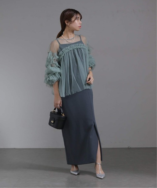 La TOTALITE(ラトータリテ)の「《追加2》デコラティブチュールトップス(シャツ/ブラウス・レディース・ライトグリーン/チャコールグレー/ベージュ/ブラック・FREE)」の18枚目の写真