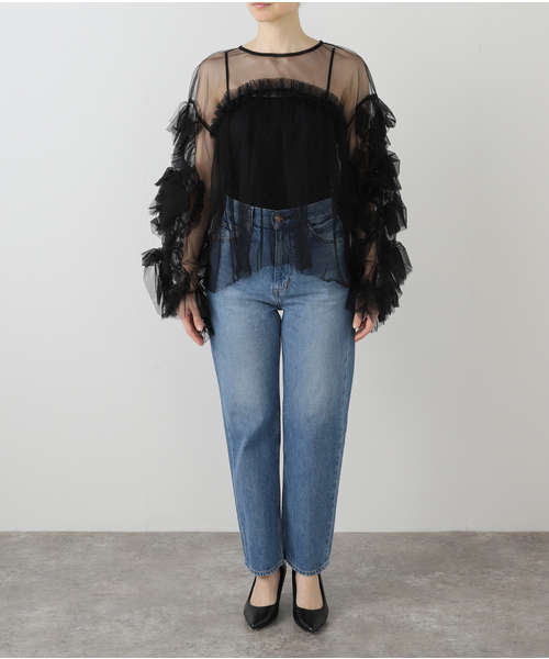 La TOTALITE(ラトータリテ)の「《追加2》デコラティブチュールトップス(シャツ/ブラウス・レディース・ライトグリーン/チャコールグレー/ベージュ/ブラック・FREE)」の22枚目の写真