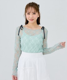 サテンリボンショルダーレーストップス
