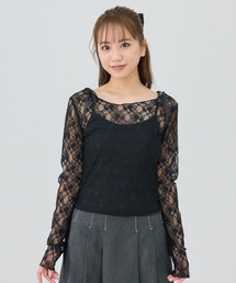 サテンリボンショルダーレーストップス
