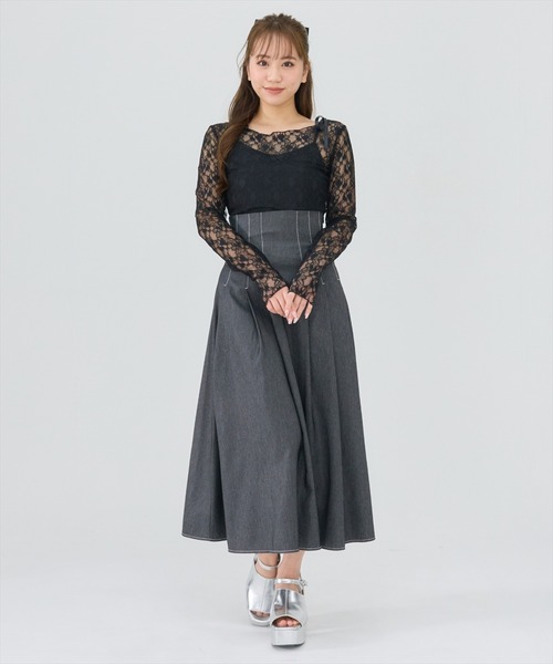 REDYAZEL（レディアゼル）の「サテンリボンショルダーレーストップス（Tシャツ/カットソー・レディース・ブラック/オフホワイト/ブルー・FREE）」の8枚目の写真