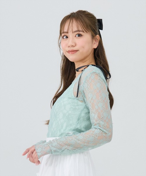 REDYAZEL（レディアゼル）の「サテンリボンショルダーレーストップス（Tシャツ/カットソー・レディース・ブラック/オフホワイト/ブルー・FREE）」の12枚目の写真