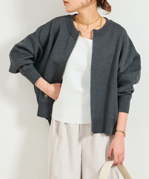 un dix cors(アンディコール)の「《オンオフ着回せる》スウェットライクニットカーディガン(カーディガン/ボレロ・レディース・チャコールグレー/オレンジ/オフホワイト/ピンク/グリーン/アイボリー/ダークグレー・FREE)」の4枚目の写真