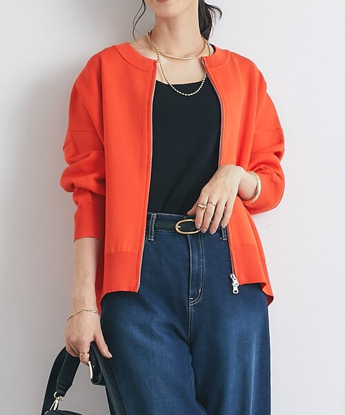 un dix cors(アンディコール)の「《オンオフ着回せる》スウェットライクニットカーディガン(カーディガン/ボレロ・レディース・チャコールグレー/オレンジ/オフホワイト/ピンク/グリーン/アイボリー/ダークグレー・FREE)」の7枚目の写真