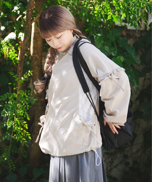 kutir（クティール）の「レース切り替えチェックフリルリボンナイロン