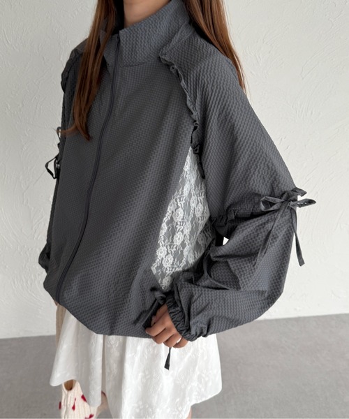 kutir（クティール）の「レース切り替えチェックフリルリボンナイロン