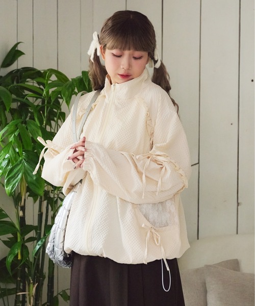 COEL レース切替ブルゾン kutir（クティール）の「レース切り替えチェックフリルリボンナイロン