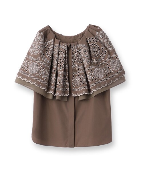 Sunauna（スーナウーナ）の「【幾何柄／エンブロイダリー】ケープカラーブラウス（シャツ/ブラウス・レディース・カーキ/ブラック・40/38）」の4枚目の写真