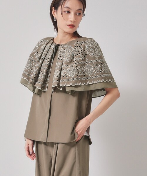 Sunauna（スーナウーナ）の「【幾何柄／エンブロイダリー】ケープカラーブラウス（シャツ/ブラウス・レディース・カーキ/ブラック・40/38）」の10枚目の写真