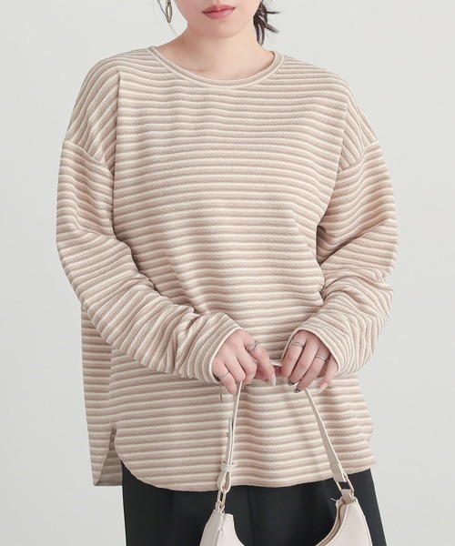 n'OrLABEL(ノアールレーベル)の「『リップルボーダーロンT』(Tシャツ/カットソー・レディース・グリーン/ピンク/ベージュ/ブラック・FREE)」の2枚目の写真