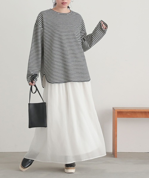 n'OrLABEL(ノアールレーベル)の「『リップルボーダーロンT』(Tシャツ/カットソー・レディース・グリーン/ピンク/ベージュ/ブラック・FREE)」の21枚目の写真