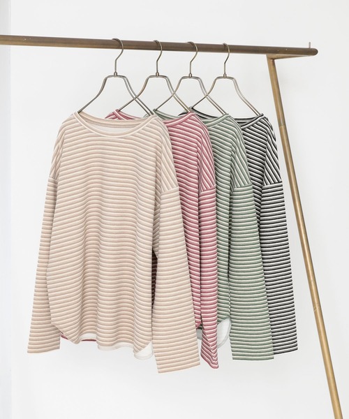 n'OrLABEL(ノアールレーベル)の「『リップルボーダーロンT』(Tシャツ/カットソー・レディース・グリーン/ピンク/ベージュ/ブラック・FREE)」の12枚目の写真