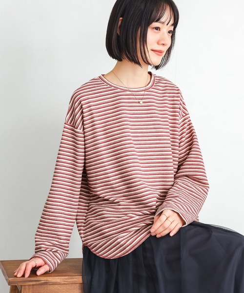 n'OrLABEL(ノアールレーベル)の「リップルボーダーロンT(Tシャツ/カットソー・レディース・グリーン/ピンク/ベージュ/ブラック・FREE)」の9枚目の写真