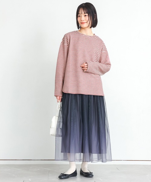 n'OrLABEL(ノアールレーベル)の「リップルボーダーロンT(Tシャツ/カットソー・レディース・グリーン/ピンク/ベージュ/ブラック・FREE)」の8枚目の写真