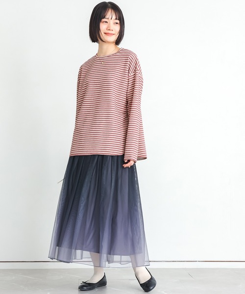 n'OrLABEL(ノアールレーベル)の「リップルボーダーロンT(Tシャツ/カットソー・レディース・グリーン/ピンク/ベージュ/ブラック・FREE)」の7枚目の写真