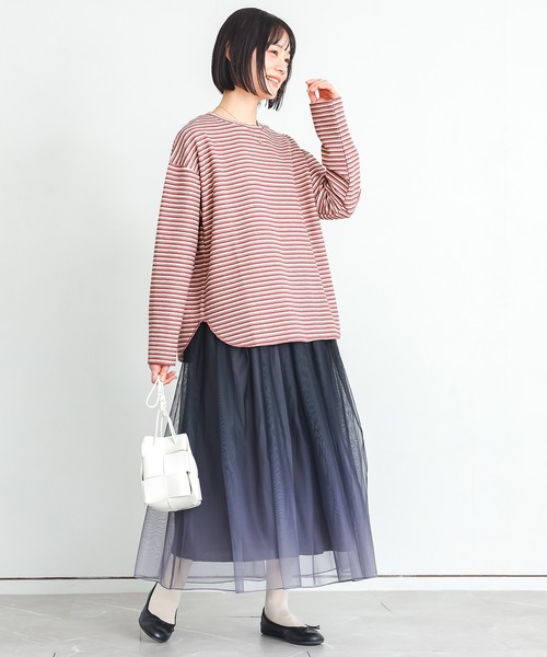 n'OrLABEL(ノアールレーベル)の「リップルボーダーロンT(Tシャツ/カットソー・レディース・グリーン/ピンク/ベージュ/ブラック・FREE)」の6枚目の写真