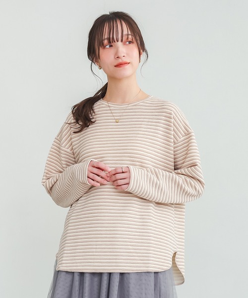 n'OrLABEL(ノアールレーベル)の「リップルボーダーロンT(Tシャツ/カットソー・レディース・グリーン/ピンク/ベージュ/ブラック・FREE)」の21枚目の写真