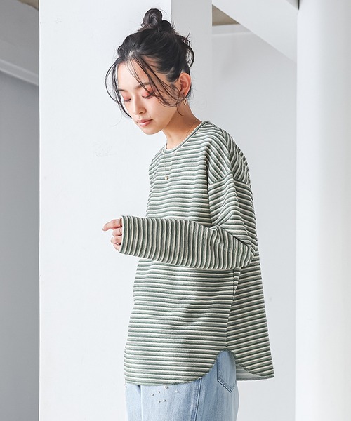 n'OrLABEL(ノアールレーベル)の「リップルボーダーロンT(Tシャツ/カットソー・レディース・グリーン/ピンク/ベージュ/ブラック・FREE)」の17枚目の写真
