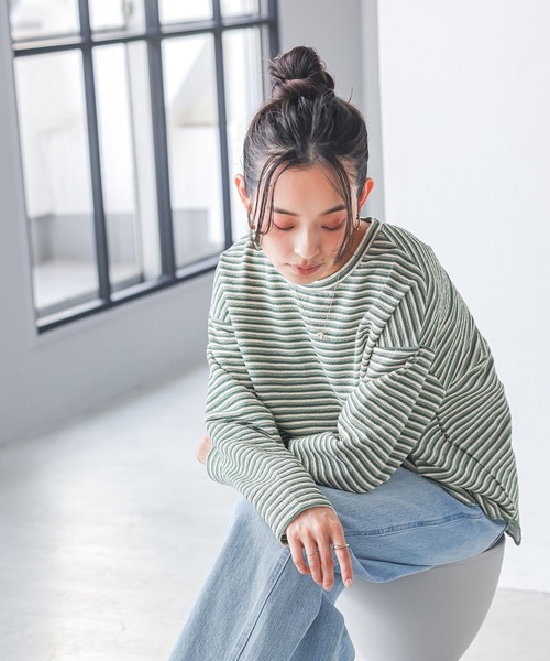 n'OrLABEL(ノアールレーベル)の「リップルボーダーロンT(Tシャツ/カットソー・レディース・グリーン/ピンク/ベージュ/ブラック・FREE)」の18枚目の写真