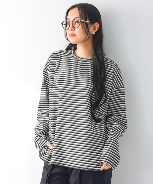 n'OrLABEL(ノアールレーベル)の「リップルボーダーロンT(Tシャツ/カットソー・レディース・グリーン/ピンク/ベージュ/ブラック・FREE)」の11枚目の写真
