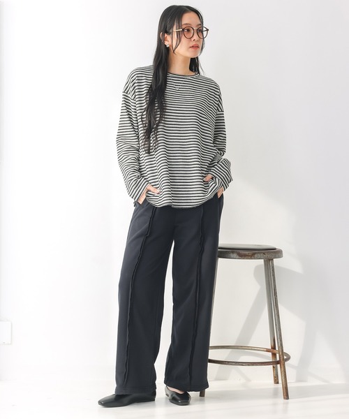 n'OrLABEL(ノアールレーベル)の「リップルボーダーロンT(Tシャツ/カットソー・レディース・グリーン/ピンク/ベージュ/ブラック・FREE)」の13枚目の写真