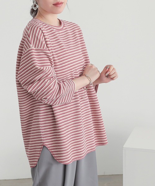 n'OrLABEL(ノアールレーベル)の「リップルボーダーロンT(Tシャツ/カットソー・レディース・グリーン/ピンク/ベージュ/ブラック・FREE)」の5枚目の写真