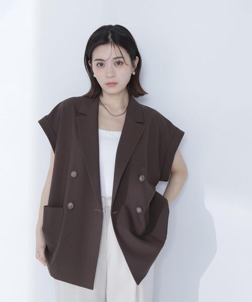 NATURAL BEAUTY BASIC(ナチュラルビューティーベーシック)の「◇ダブルブレストボクシージレ(その他アウター・レディース・ベージュ/ダークブラウン・FREE)」の1枚目の写真