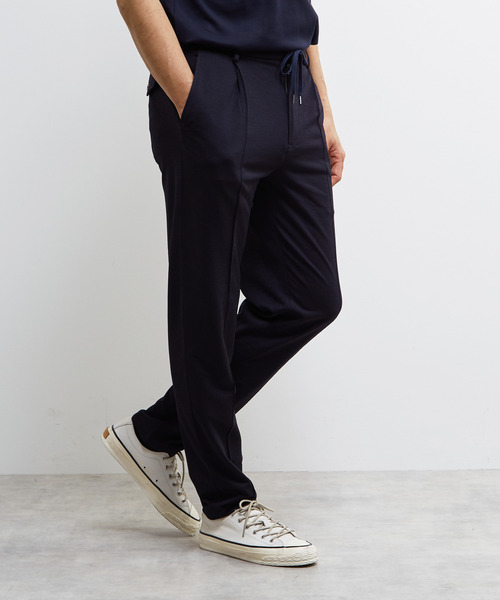 MEN'S MELROSE(メンズメルローズ)の「トラベストハンドトゥースエアリーテーパードパンツ(セットアップ可)(スラックス・メンズ・ネイビー/グレー・4/5/2/3)」の1枚目の写真