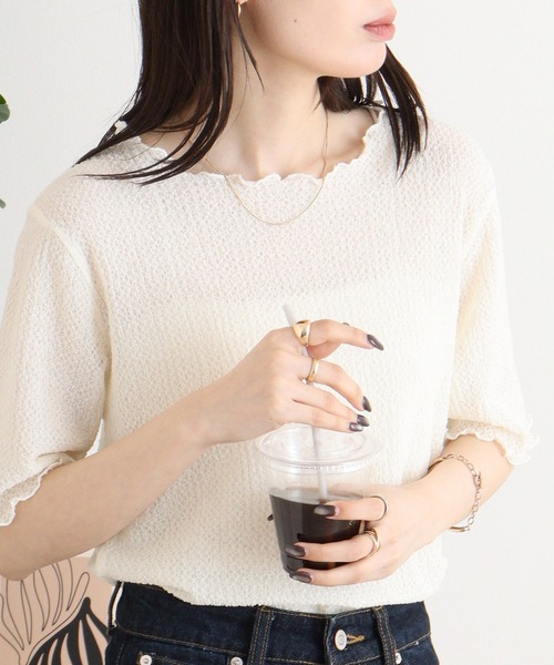 mitis(ミティス)の「mitis バブルシャーリング クルーネックT(Tシャツ/カットソー・レディース・ライム/アイボリー/ブラック/ダークオレンジ・M)」の17枚目の写真